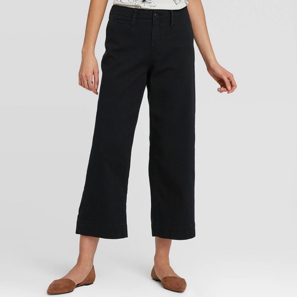 NWT A New Day Black High Rise Wide Leg Crop Pants - Picture 3 of 11